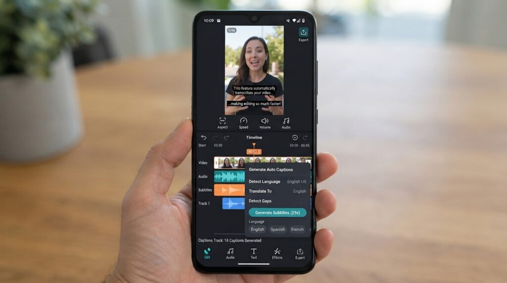 Automatic captions in a video editor