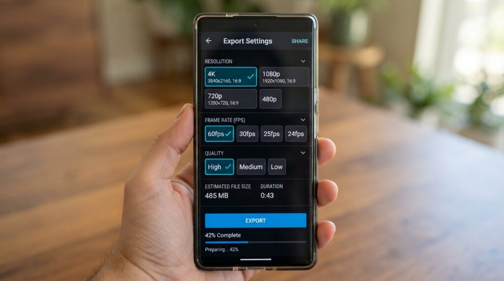 Android video export resolution settings